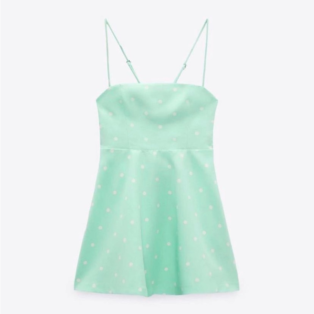 Zara mint green polka dot mini dress